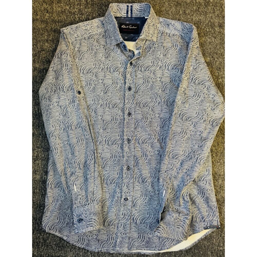 Mens Robert Graham Navy Blue Print Button Up Longsleeve Shirt Size Large